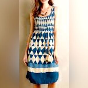 Maeve Sleeveless Midi Castalia Dress 8 Blue Stretch 100% Rayon Spring Va…